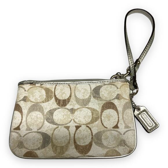 Coach Julia White‎ Beige Silver Sequins Monogram Zip Wristlet Wallet - Picture 4 of 4